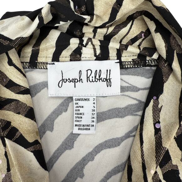 JOSEPH RIBKOFF Gold Metallic Print V-Neck Long Sleeve Blouse Women's Size 2 - Picture 7 of 10